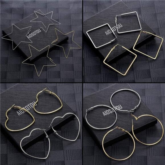 10 Pairs Big Hoop Earrings Set for Women Gold Plated Rose Gold Plated Silver - Picture 2 of 7